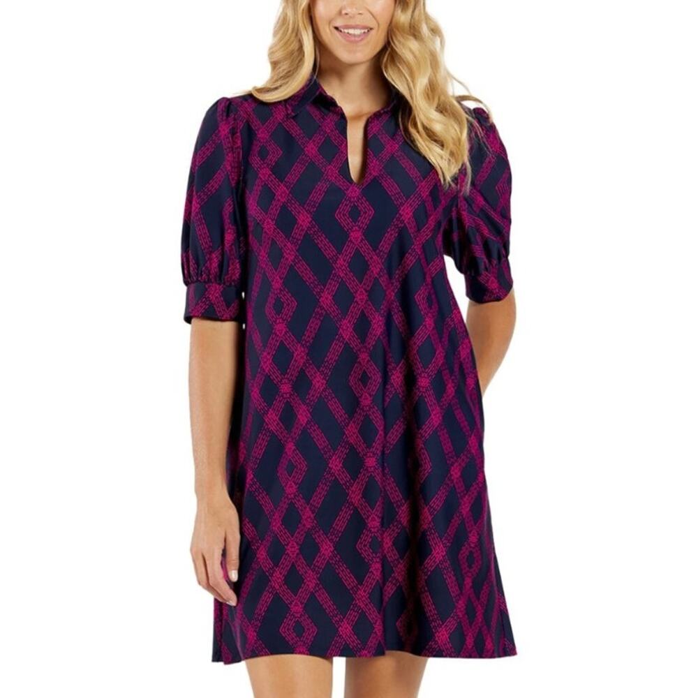 Jude Connally Navy & Magenta Geometric Mini Dress